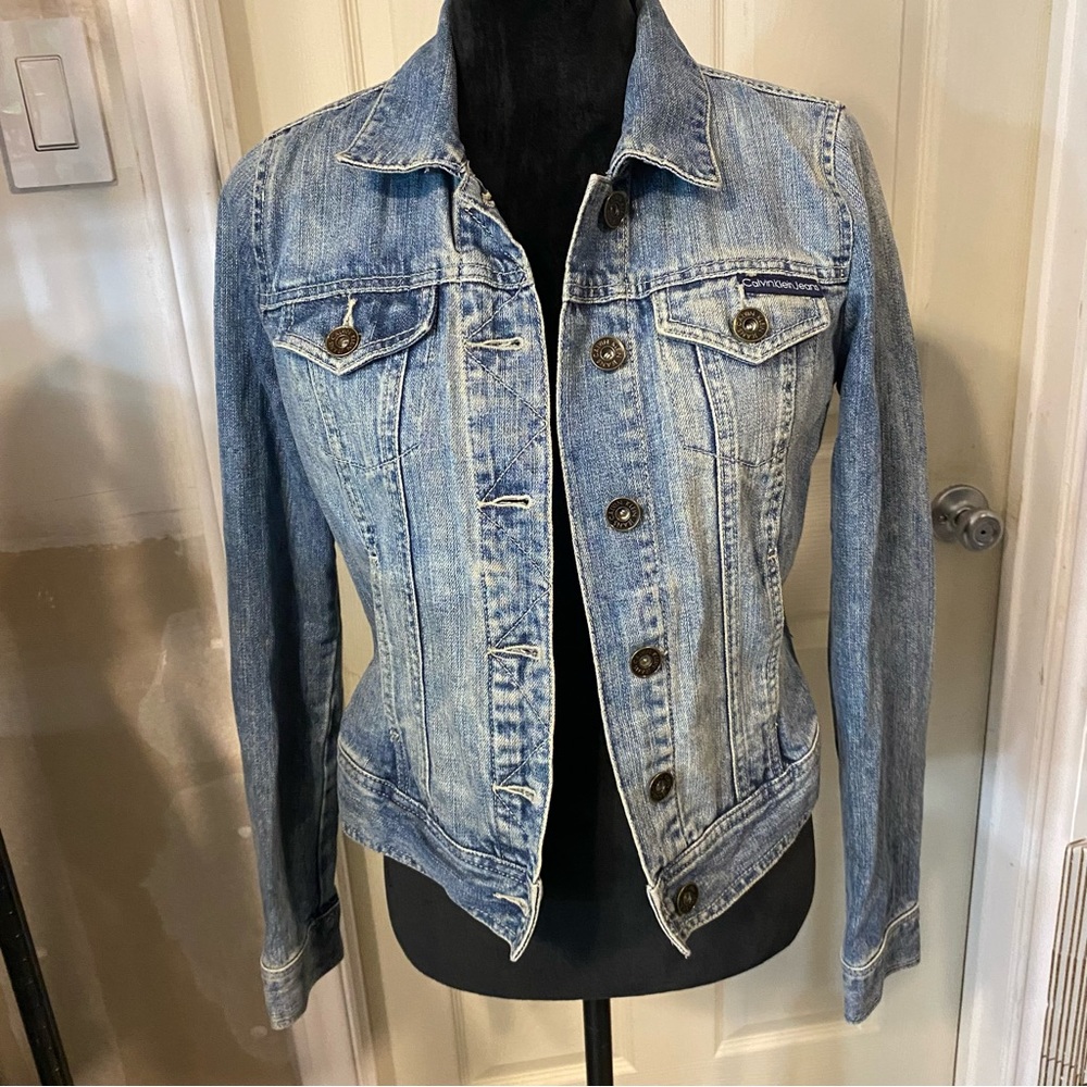 Calvin Klein Jacket Denim Cropped casual jean jacket button down